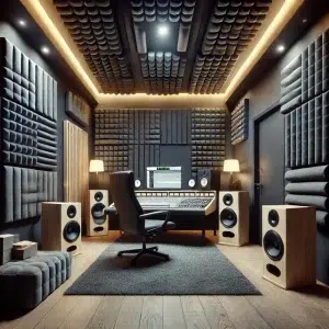 DALL·E 2025 01 30 13.03.24 A professionally designed acoustic insulated room with high quality soundproofing materials. The walls are lined with thick acoustic panels, foam diff